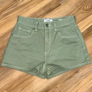 COTTON ON high rise mom, green denim A-line shorts with white detailing